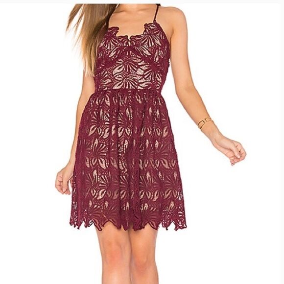 J.O.A. Scalloped Floral Lace Fit and Flare Lace Up Dress - Picture 1 of 13